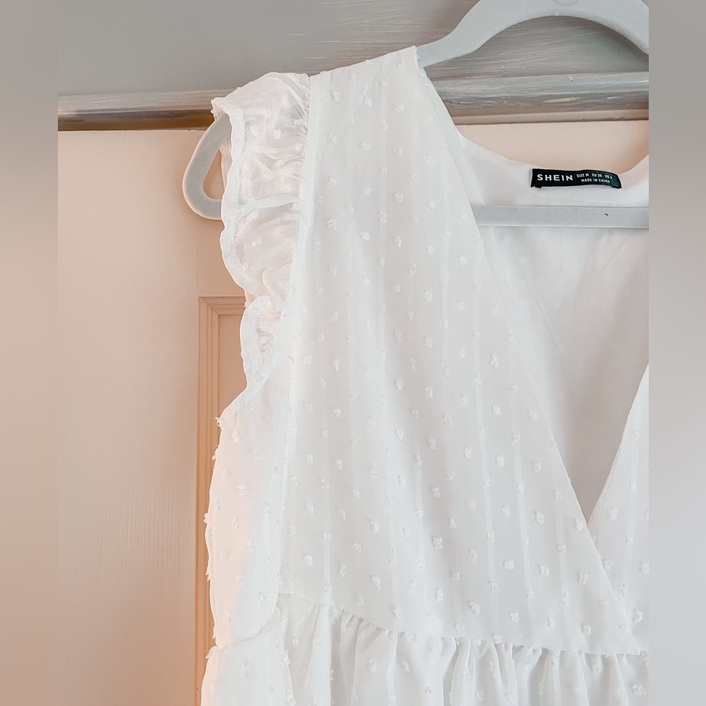 ⭐️NWOT: She-in White Chiffon Polka-Dot Dress⭐️ - Picture 3 of 5